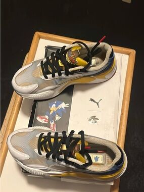 Puma RS-X3 Sonic White, Yellow & Blue Lace-Up Sneakers